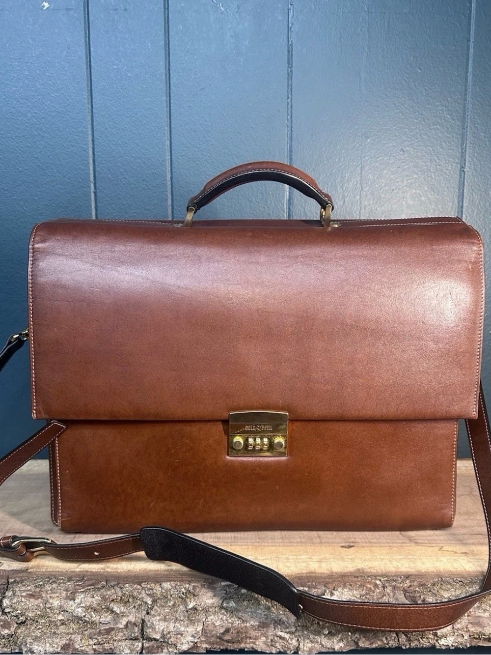 Vintage Gold Pfeil Leather Attache Briefcase Combination Lock Shoulder Strap